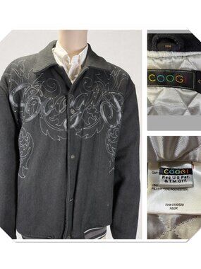 Vintage Y2k Coogi Wool Blend Varsity Bomber Jacket Embroidered Men's Size 4XL‎